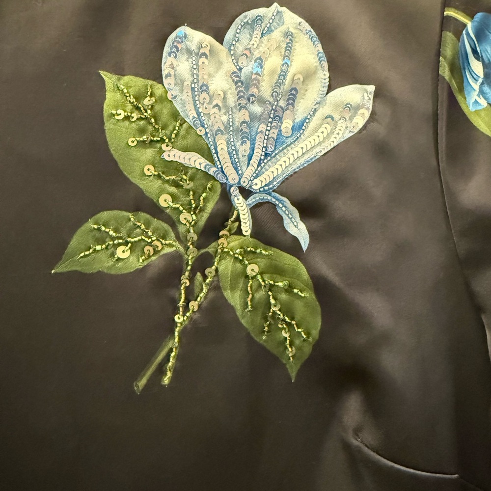 NWT Sachin + Babi Black and Blue Floral  Dress Alex Sequin Long Sleeve Satin - Picture 8 of 10